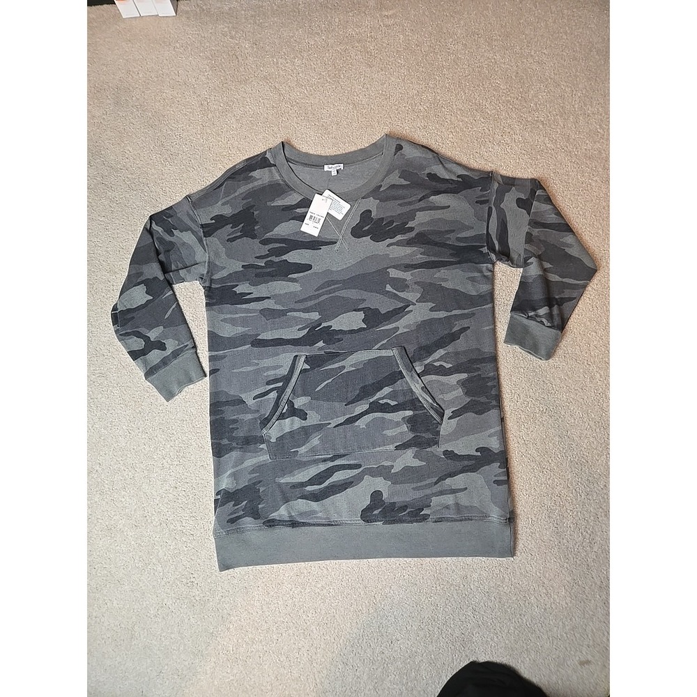NWT Splendid Sweater Womens Green Camo Pullover Crew Neck Thin Knit USA Large L